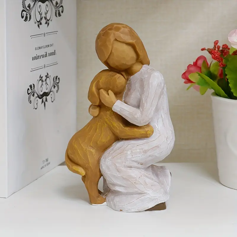 Hot Selling, Family Resin Material, Willow Tree Texture Carving Series, Suitable for People to Squat and Hug Dogs