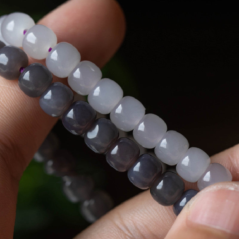 Hetian Jade Smoke Purple Buddha Bead Bracelet 14k Gold Plated Fortune Ox Deep and Light Smoke Purple Bracelet Old Style Beads 7*8 Hetian Jade Bracelet