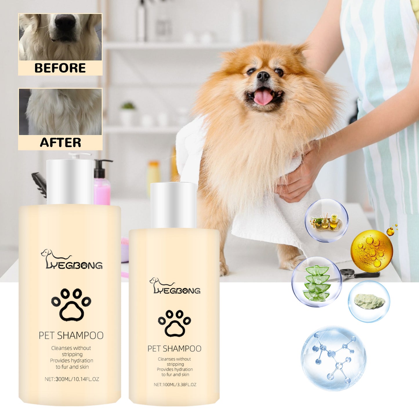 Yegbong Pet Shampoo (100g) – Gentle Cleansing for Pets (Cats & Dogs), Smooths Fur, Prevents Tangles, Shampoo & Conditioner
