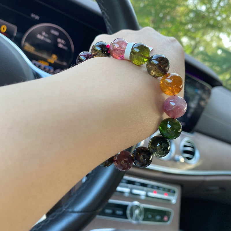 10MM Natural Brazilian Old Material Tourmaline Bracelet Round Beads Large Size Multiple Choices Rich and Transparent