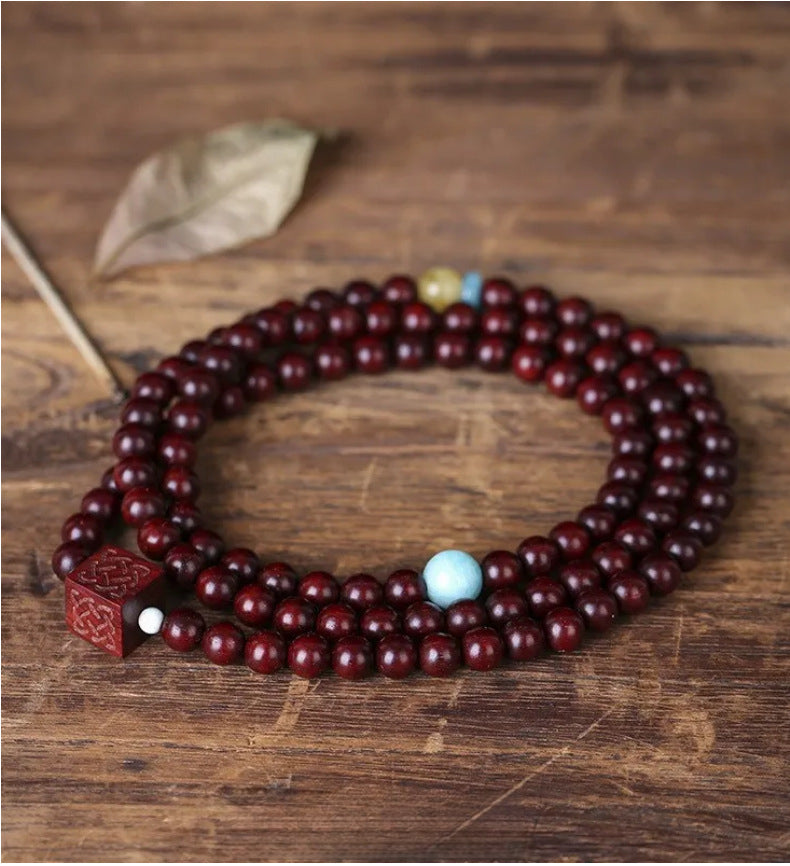 Small Leaf Red Sandalwood Buddha Bead Bracelet Women's 6mm Multi-loop Sandalwood Bracelet Old Material Gold Star Creative Multi-treasure Cultural Plaything