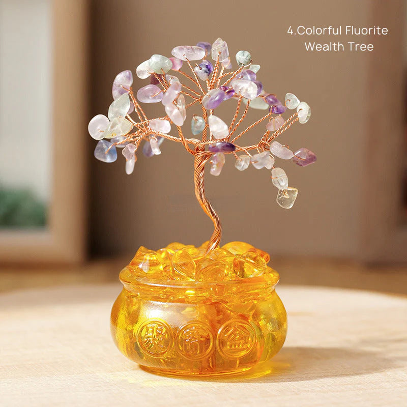 Natural Yellow Crystal Money Tree Glass Ingot Treasure Bowl Crystal Money Tree Home Decoration Desktop Ornament