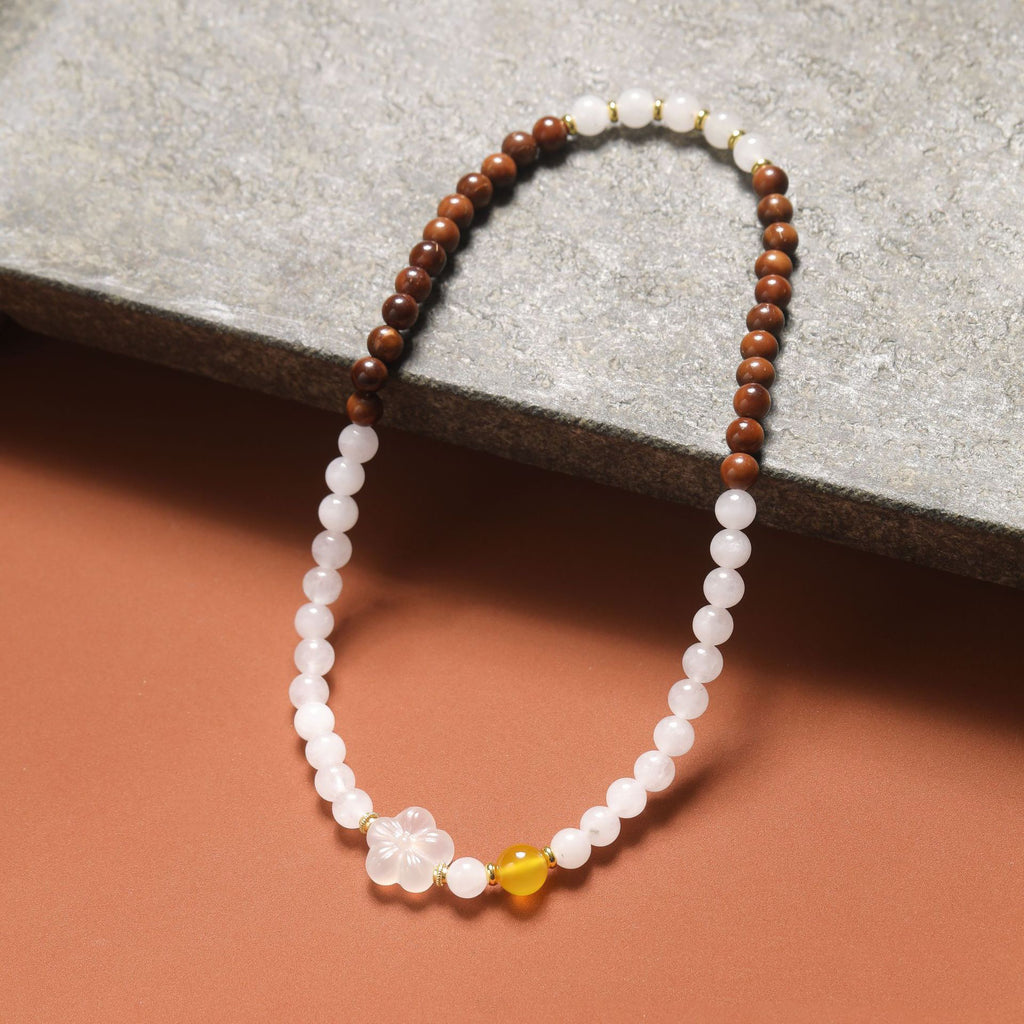 Double ring crystal bracelet paired with white jade marrow peach blossom, niche, fresh, versatile, jewelry for women
