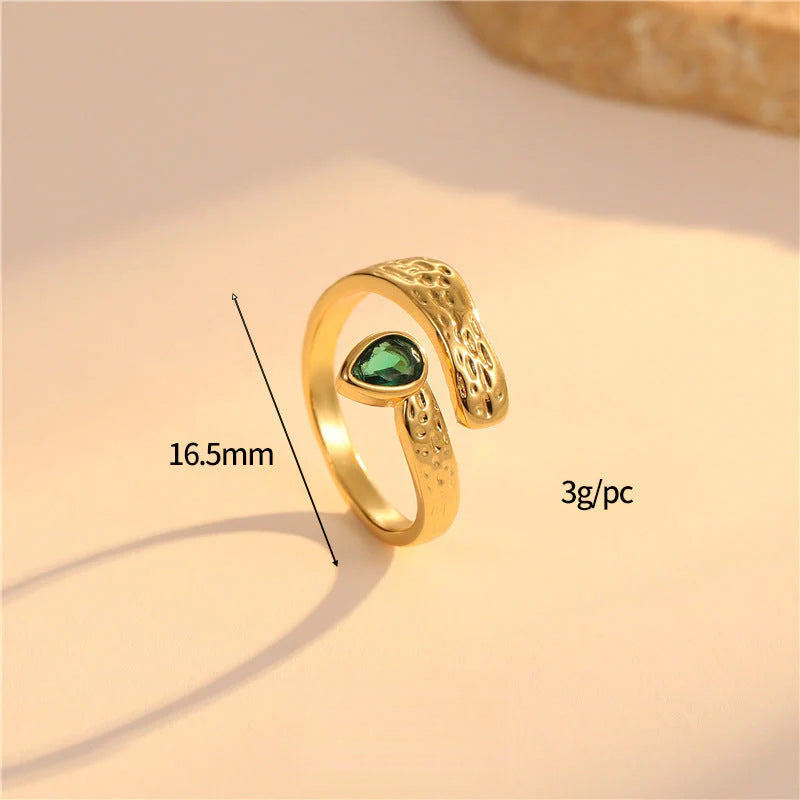 Light Luxury Heavy Craft Cast Copper Zircon Vintage Adjustable Open Ring