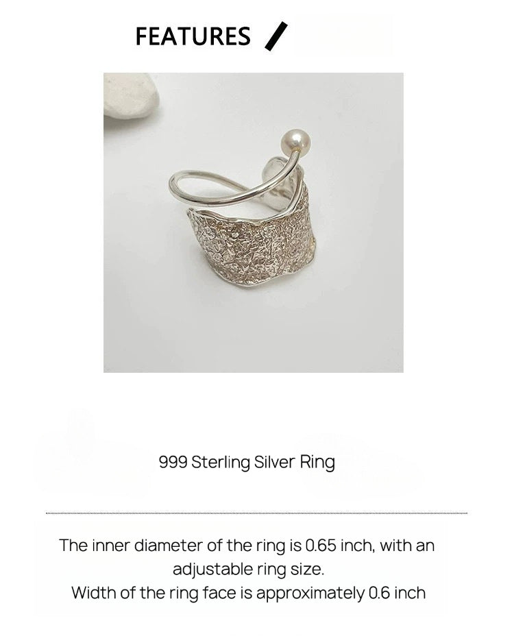 Pure Silver 999 Sterling Silver Texture Geometric Line Ring for Women, Light Luxury High-end Design, Minimalist Style
