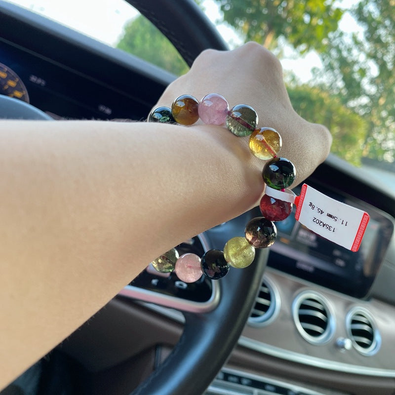 10MM Natural Brazilian Old Material Tourmaline Bracelet Round Beads Large Size Multiple Choices Rich and Transparent