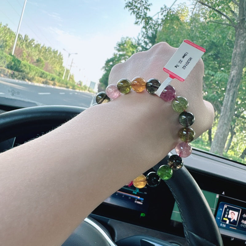 10MM Natural Brazilian Old Material Tourmaline Bracelet Round Beads Large Size Multiple Choices Rich and Transparent