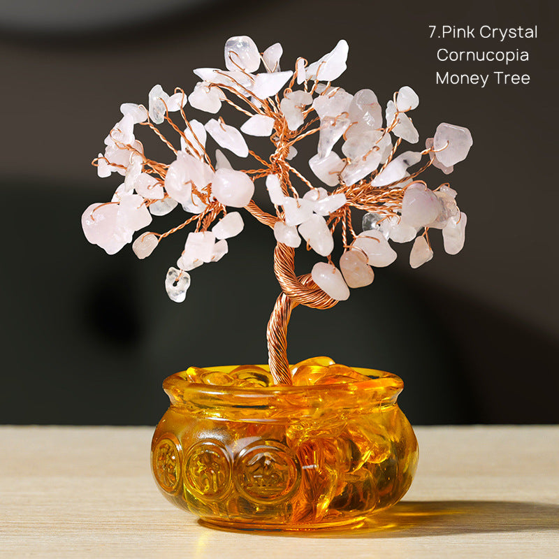 Natural Yellow Crystal Money Tree Glass Ingot Treasure Bowl Crystal Money Tree Home Decoration Desktop Ornament