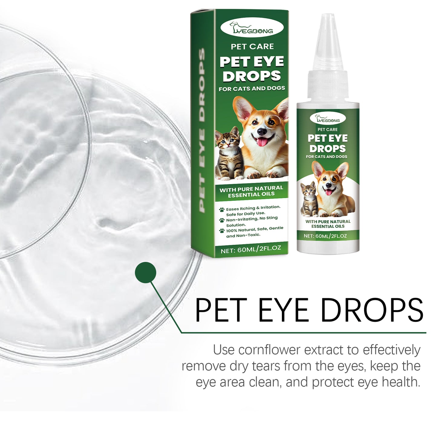 Yegbong Pet Eye Drops Dog Tear Stain Cleaning Pet Eye Drops Cat Eye Cleaning Supplies