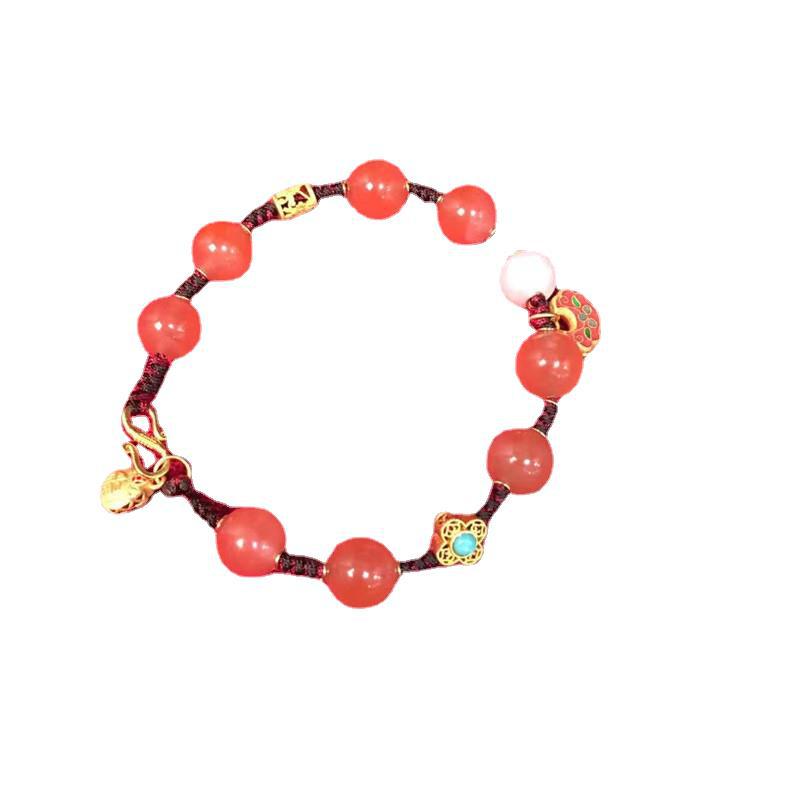 Women's Southern Red Bracelet Cherry Red Woven Bracelet Ancient Silver Jewelry Vintage Bracelet Ethnic Style One Piece Dropshipping