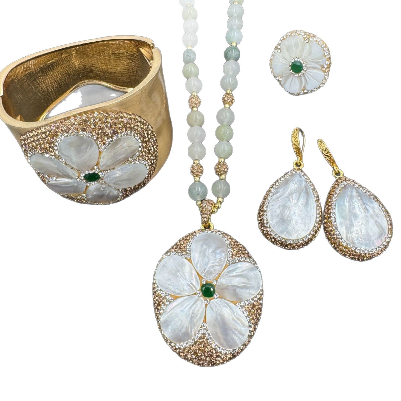 New Natural Pearl Shell Inlaid Three-Piece Set Vintage Jewelry Personalized Handmade