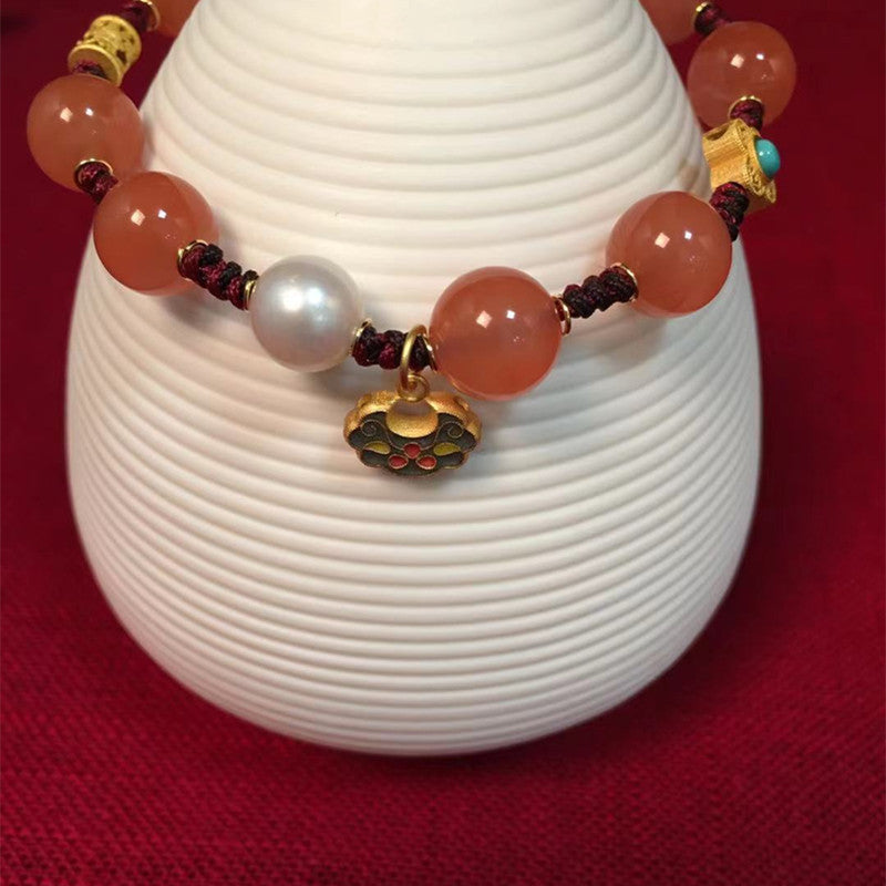 Women's Southern Red Bracelet Cherry Red Woven Bracelet Ancient Silver Jewelry Vintage Bracelet Ethnic Style One Piece Dropshipping