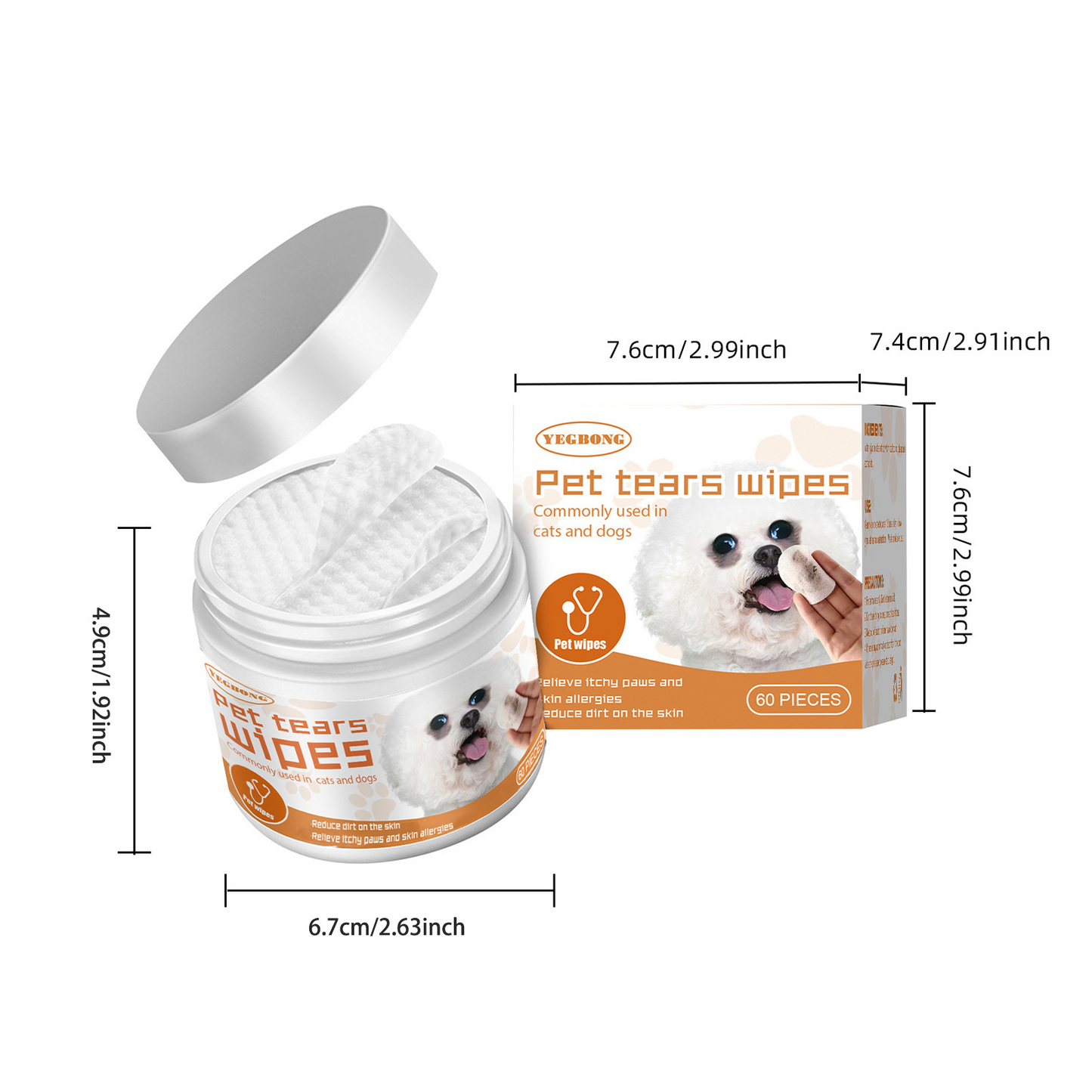 Yegbong Pet Wet Wipes Cleaning Dog and Cat Tear Stain Remover Eye Cleaning Cotton Pads for Removing Eye Discharge and Eye Grime