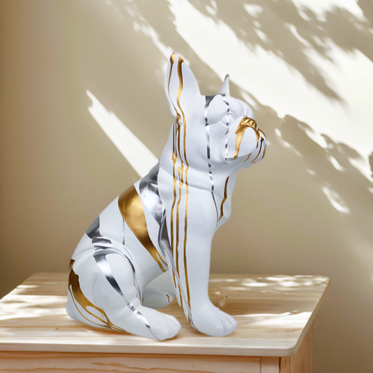 Creative Handmade Artwork Inkjet Bulldog Sculpture Siting Resin French Bulldog Statue for Home Decor