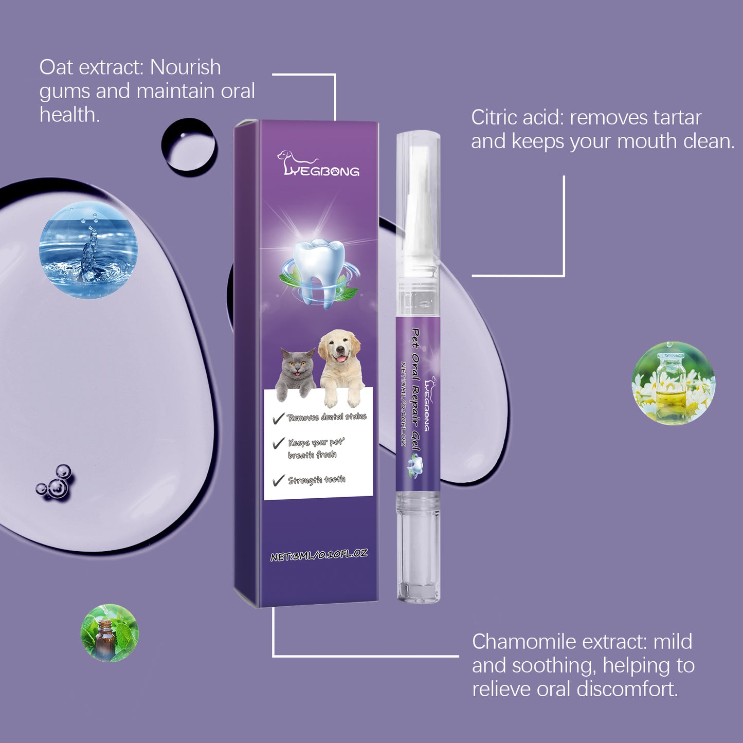 Yegbong Pet Oral Repair Gel Pet Oral Cleaning Gel for Removing Stains and Yellow Teeth Daily Care